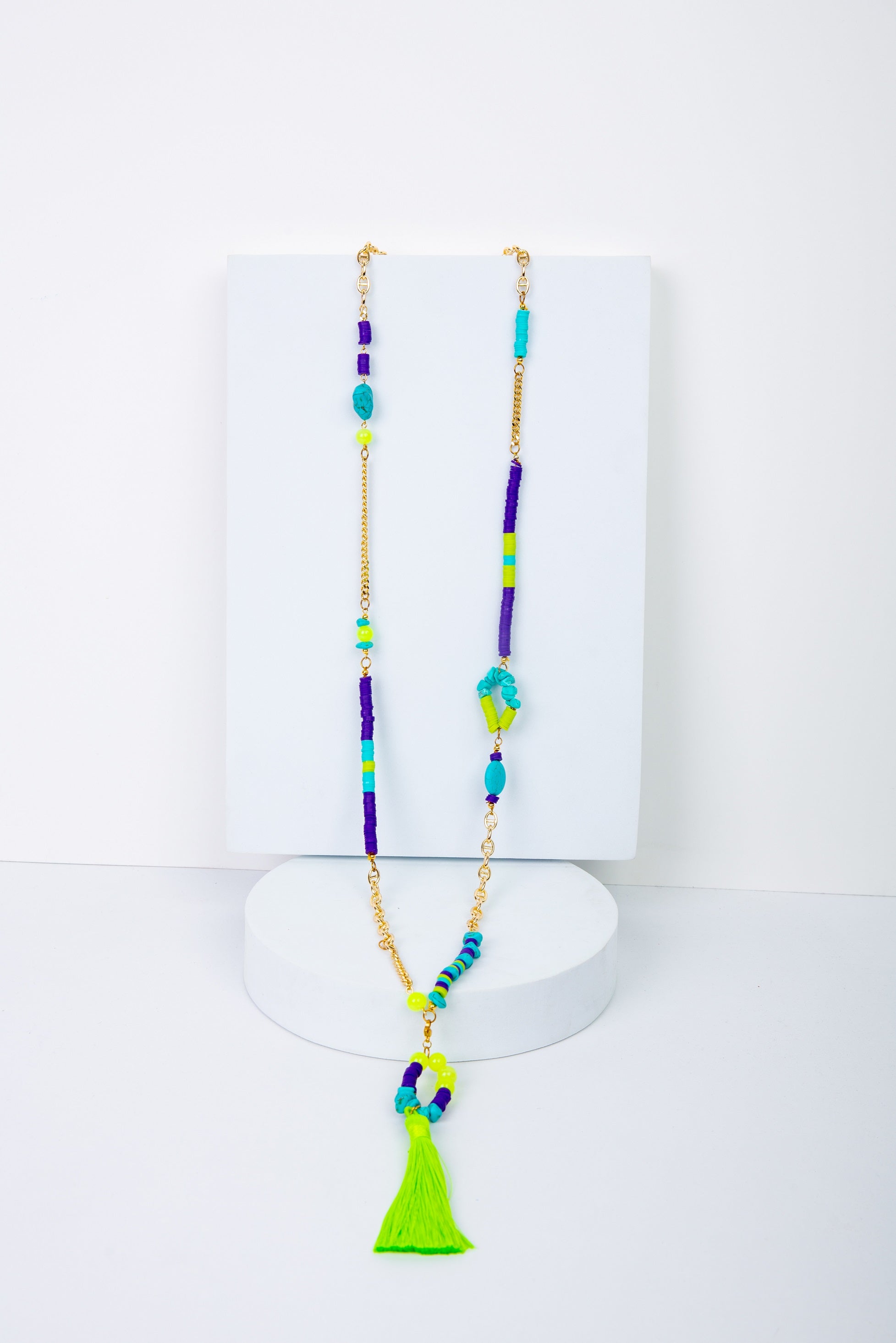 Aura-T Necklace in 
Aqua + Lime + Purple