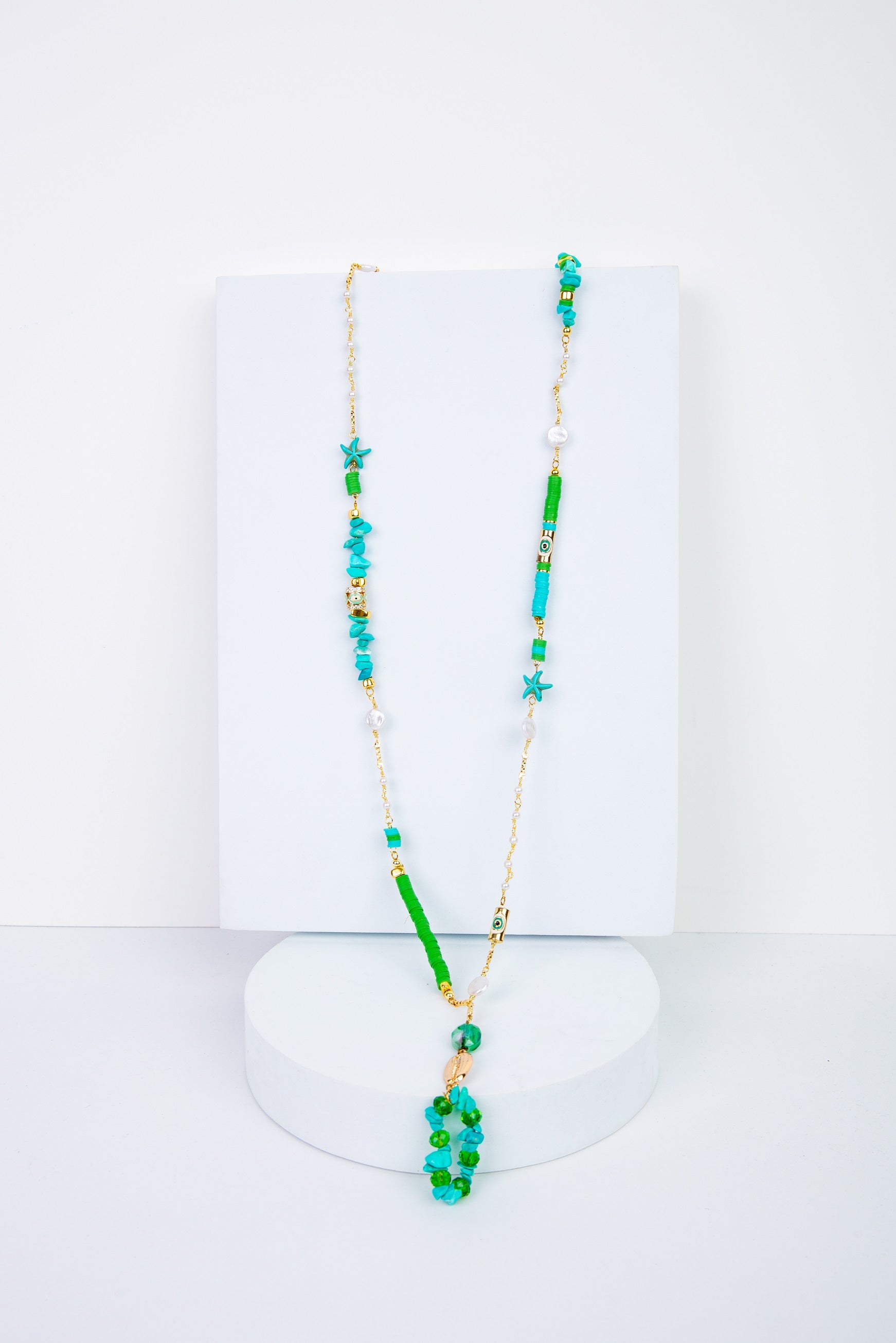 Aura-D Necklace in 
Aqua + Grass green