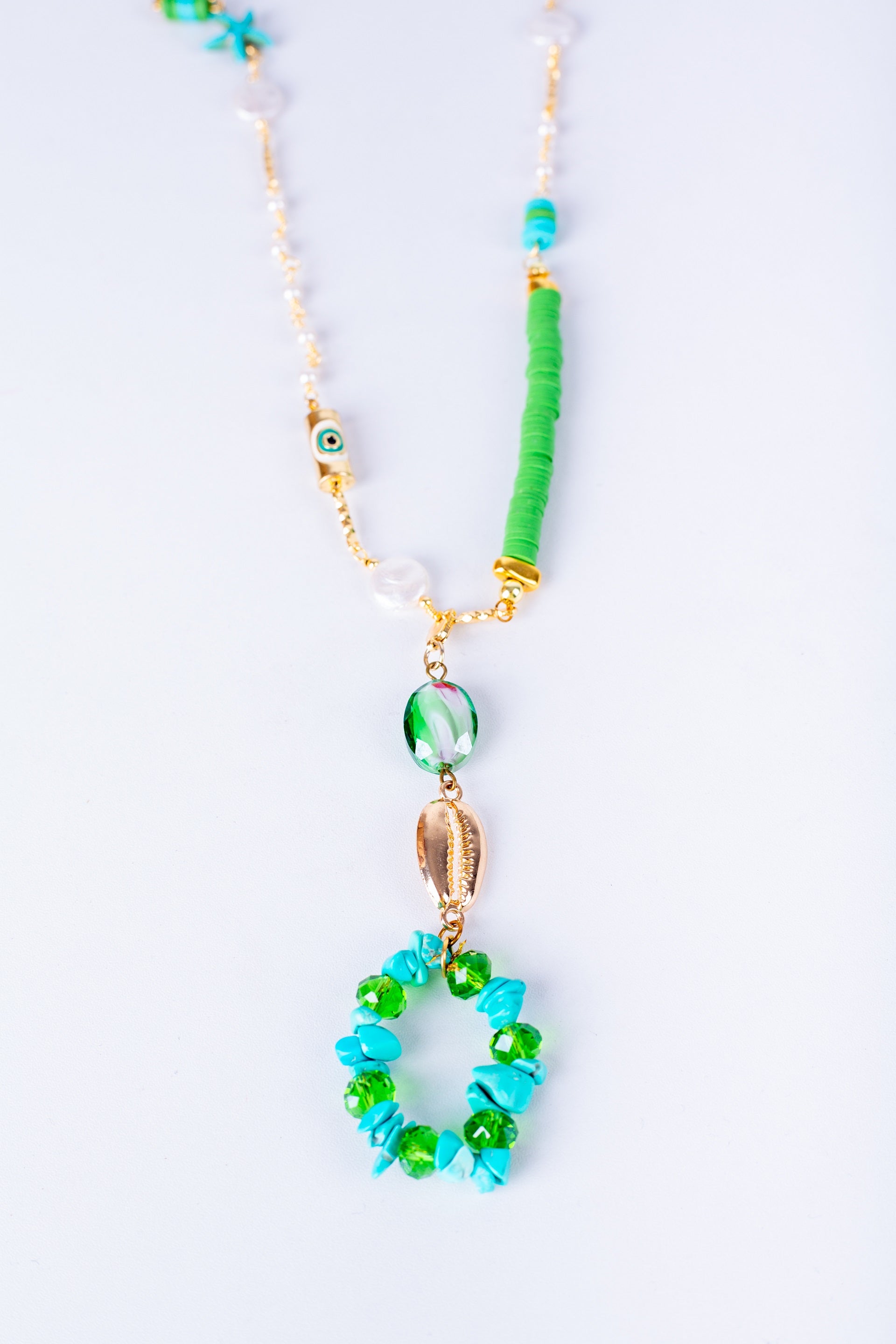 Aura-D Necklace in 
Aqua + Grass green