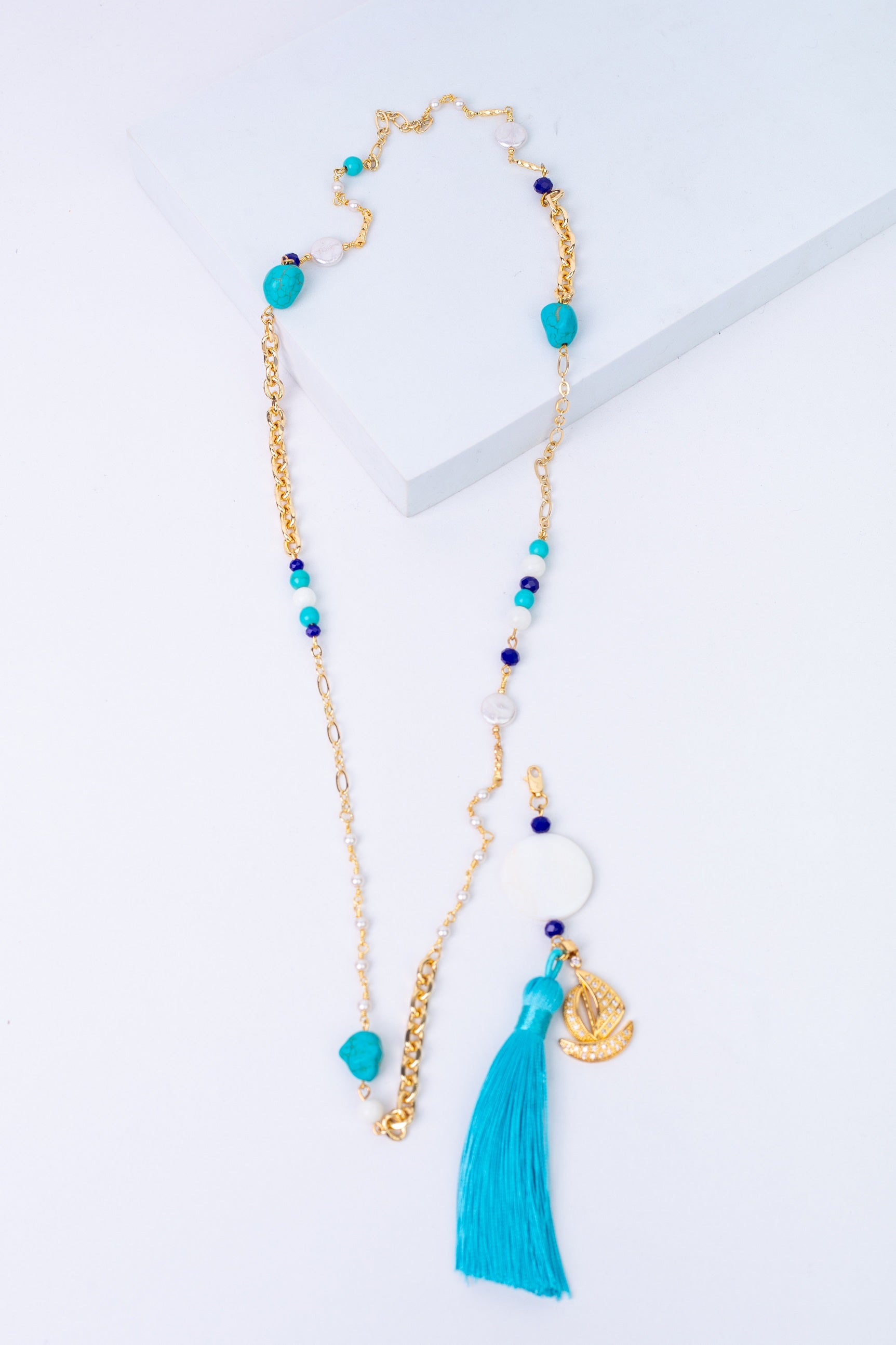 Aura-D Necklace in 
Aqua + Navy Blue