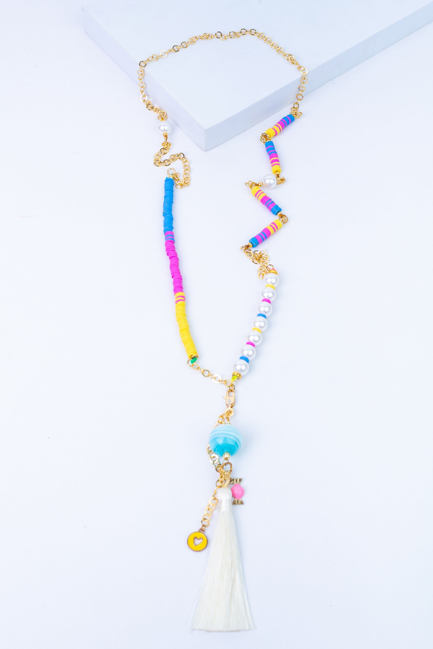 Aura-T Necklace in 
Blue + Yellow + Pink