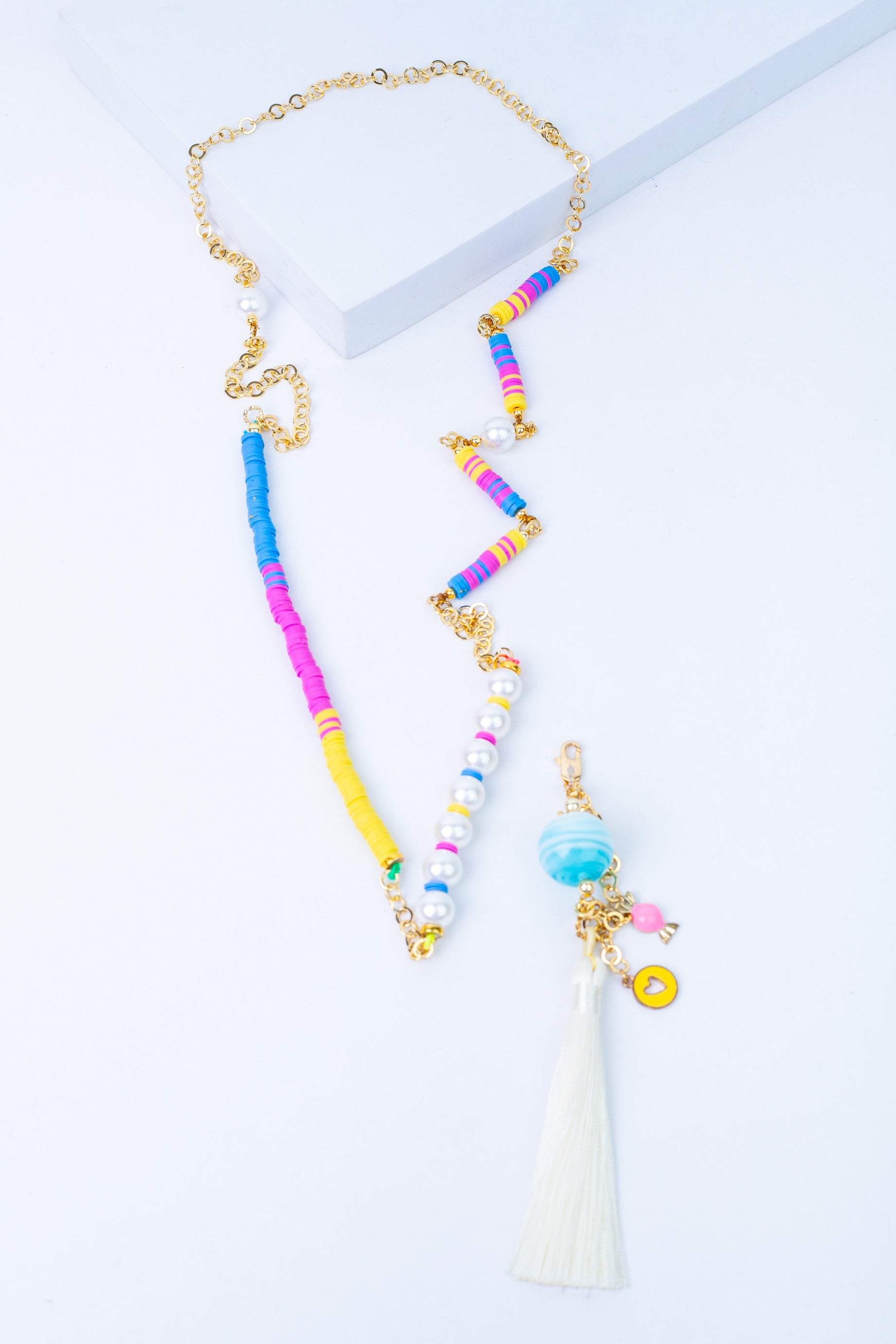 Aura-T Necklace in 
Blue + Yellow + Pink