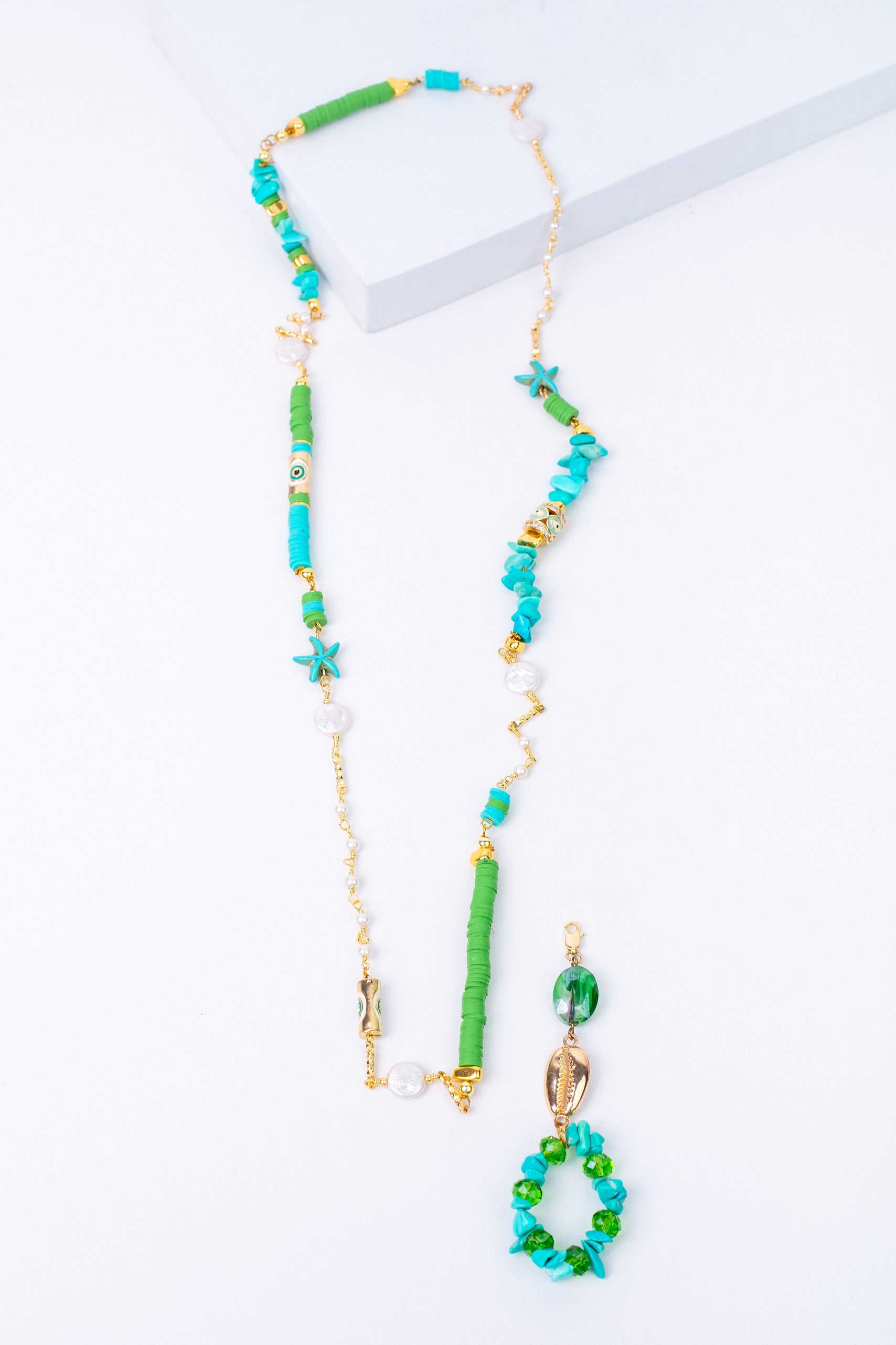 Aura-D Necklace in 
Aqua + Grass green