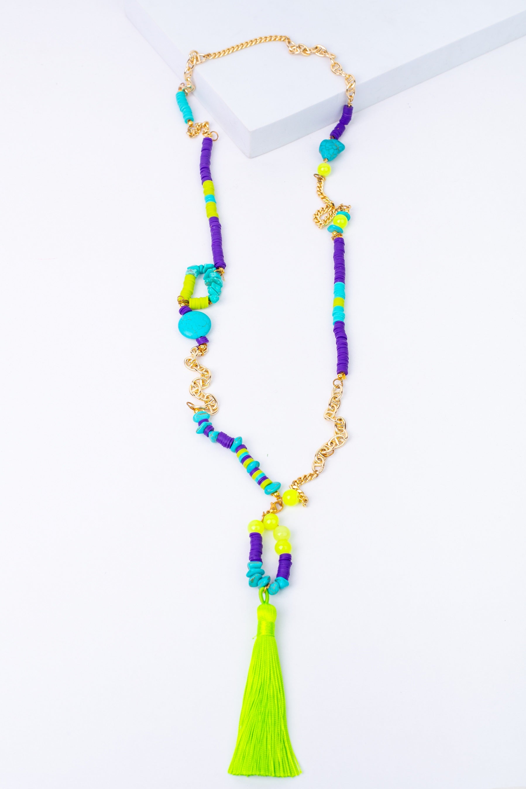 Aura-T Necklace in 
Aqua + Lime + Purple