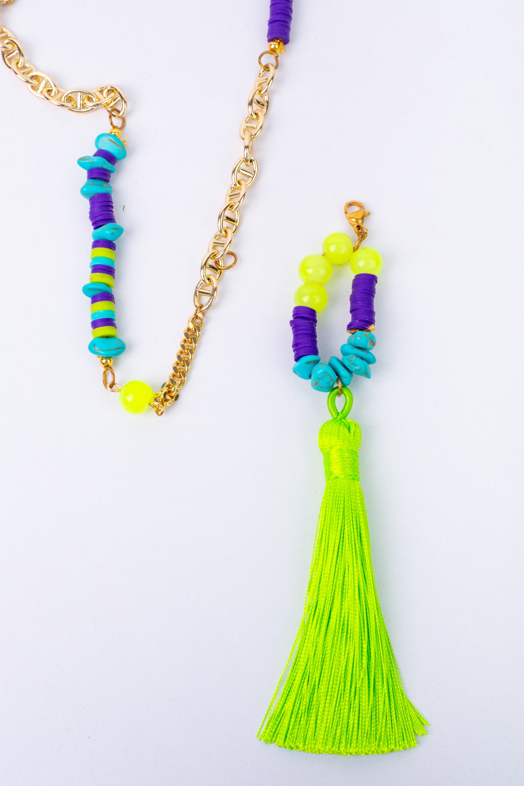 Aura-T Necklace in 
Aqua + Lime + Purple