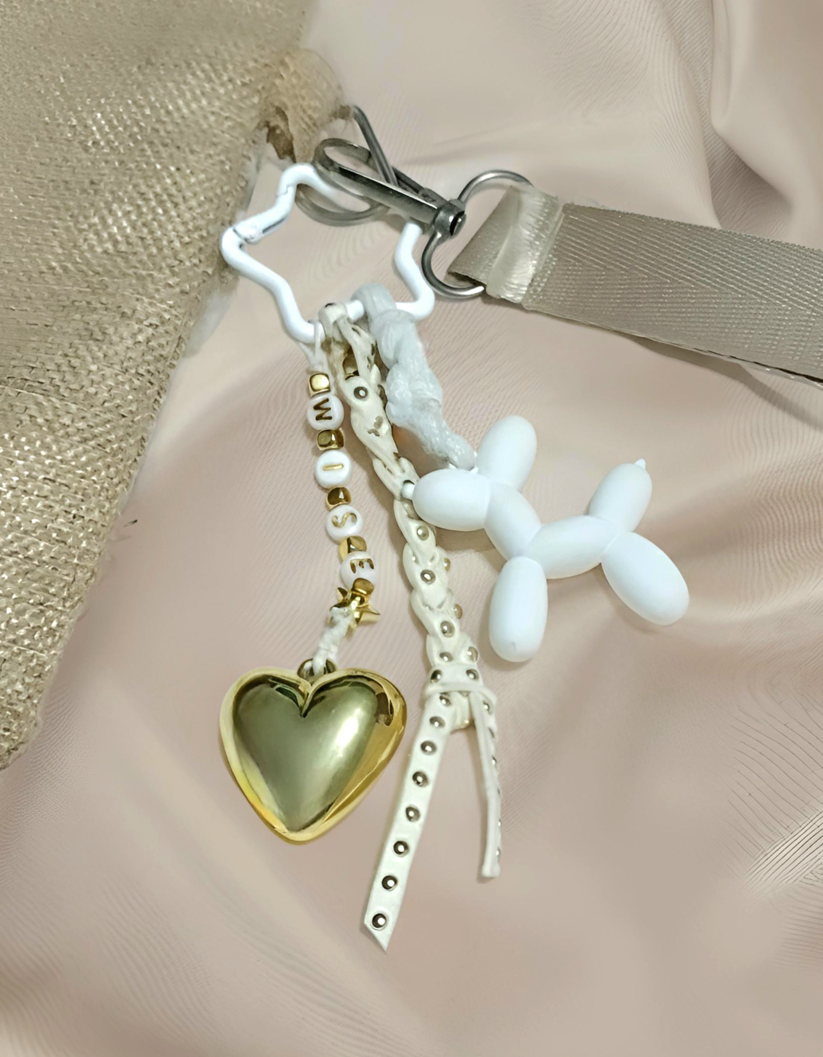 WISE Bag Charm in White and Gold