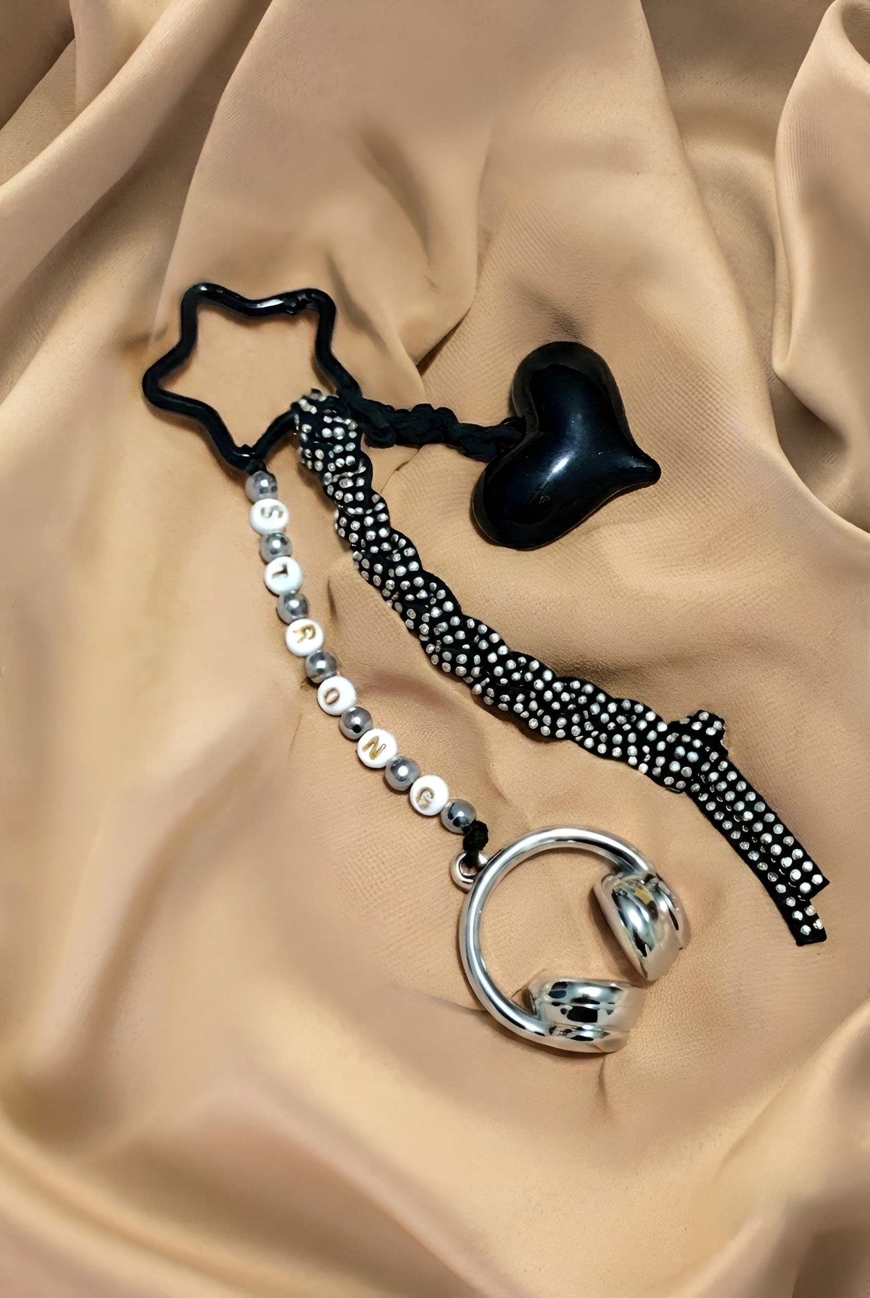 STRONGE Bag Charm in Black and Silver